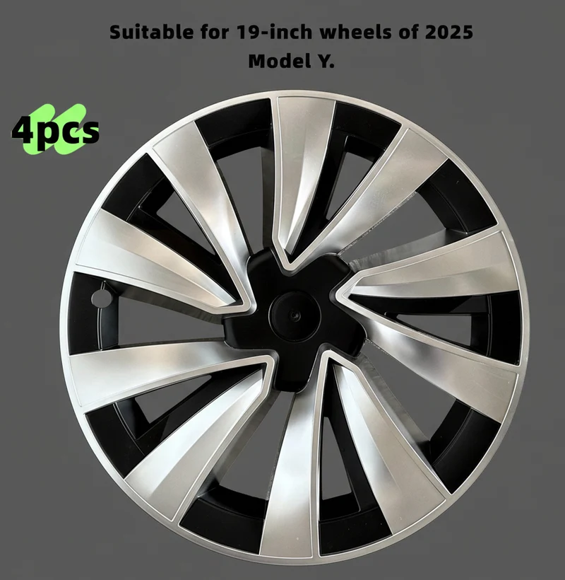 Enjoliveurs de 19 pouces pour le modèle 2025 Model Y Juniper - Style hélice noir et argent
