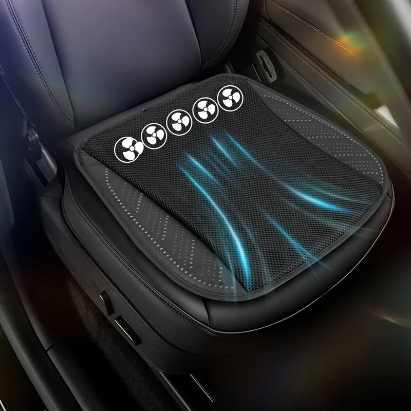 Coussin de siège ventilé pour voiture avec ventilateur USB - Tapis d'été rafraîchissant et respirant pour sièges auto, noir avec accents bleus, idéal pour Tesla Model 3 YSX