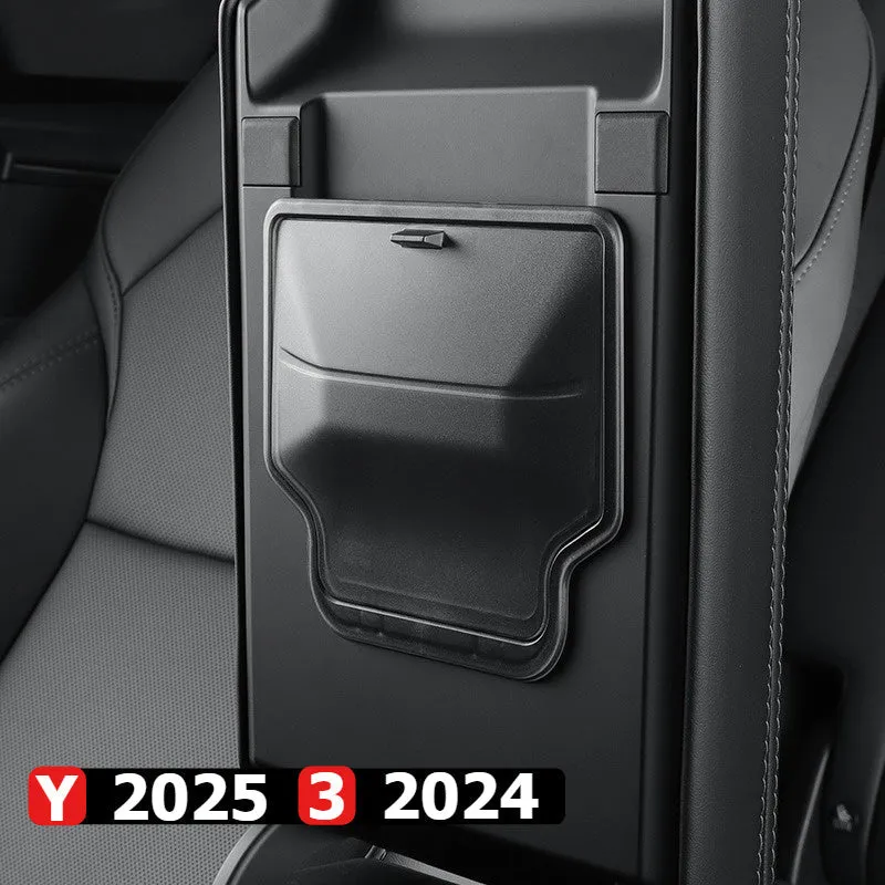 Tesla pour Model Y Juniper 2025 & Highland Model Organisateur de rangement dissimulé pour accoudoir (3 compartiments) - Accessoire intérieur de voiture noir élégant et haut de gamme avec compartiment caché spacieux pour une meilleure organisation de l'habitacle