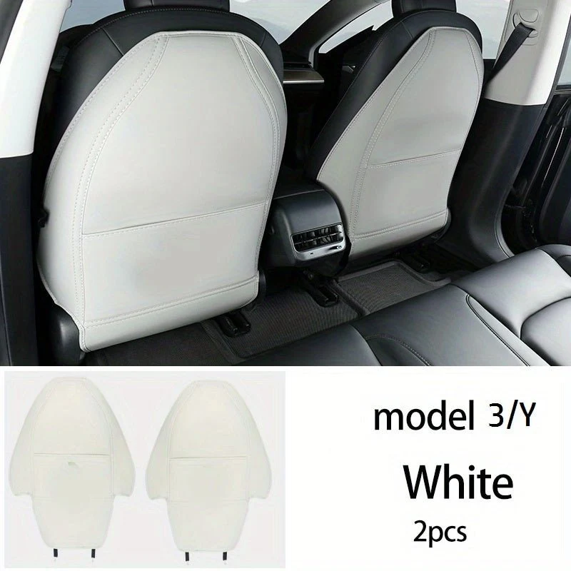 Tesla Model 3 / Y Coussin de protection anti-coups de pied pour dossier de siège auto en cuir PU noir ou blanc