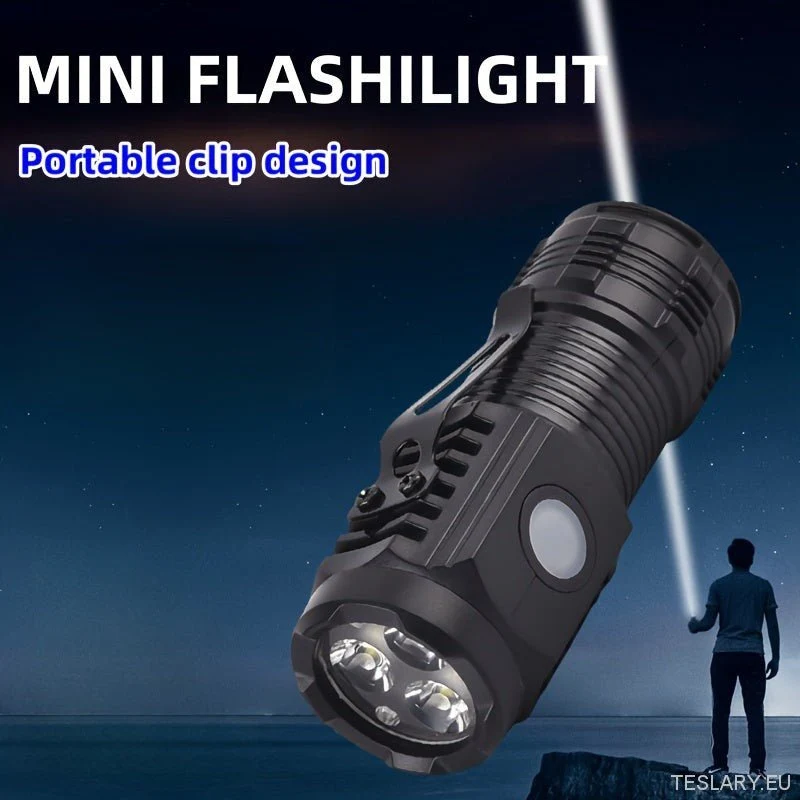 Mini lampe torche LED compacte et ultra-lumineuse avec batterie rechargeable USB - 5 modes réglables, portable et durable, idéale pour les voyages de nuit, les réparations d'urgence et les aventures en plein air - Comprend une batterie rechargeable série 18650