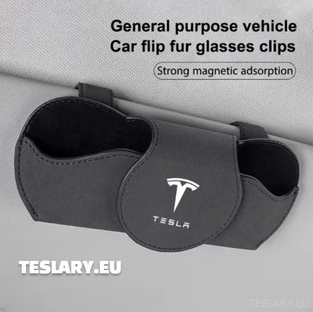 Étui à lunettes Tesla, porte-lunettes pare-soleil avec logo Tesla, couleur noir