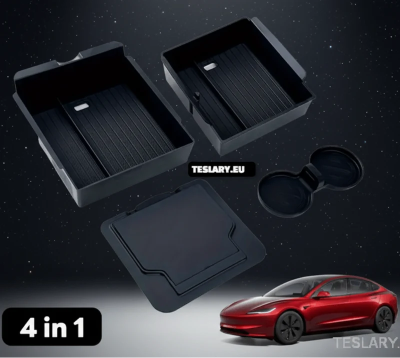 TESLA MODEL 3+ HAUTES TERRES / MODEL Y JUNIPER Model ENSEMBLE DE RANGEMENT POUR CONSOLE CENTRALE 4 EN 1
