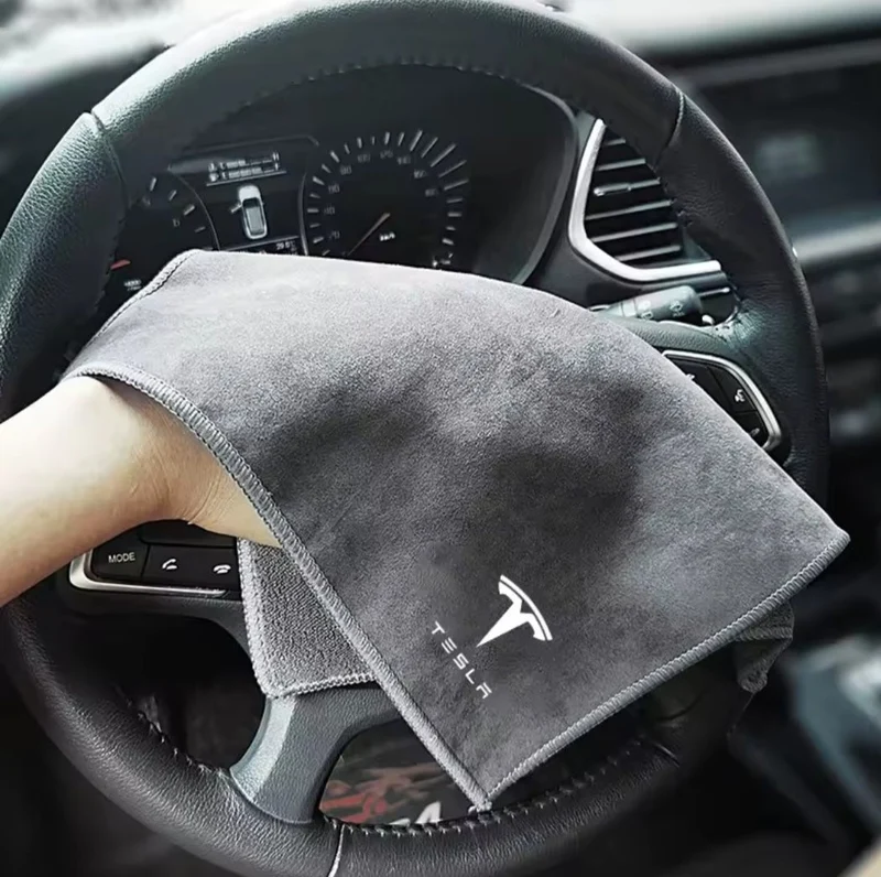 Serviette en microfibre pour lavage de voiture Tesla, chiffon de nettoyage automobile haut de gamme avec logo
