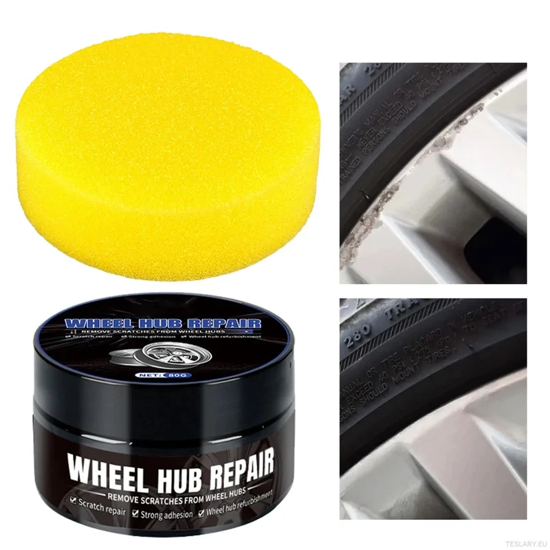 Nettoyant anti-rayures pour jantes de voiture 80 g, dépoussiérant avec éponge, nettoyant pour moyeux de roue, restaurateur de jantes pour réparer les rayures mineures.