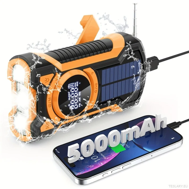 Radio d'urgence multifonctionnelle pour Tesla et autres véhicules électriques, générateur à manivelle, lampe de poche avec SOS FM/AM/WB/BT 5000 mAh