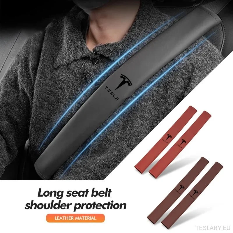 Coussin de confort pour ceinture de sécurité Tesla - Housse de bandoulière en cuir de qualité supérieure avec logo