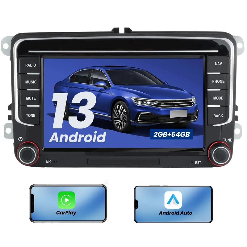AWESAFE Autoradio Android 13 2+64GB con Schermo Touchscreen 7 Pollici - Per Volkswagen Golf/Seat/Skoda - GPS/Bluetooth/DSP con CarPlay Wireless e Android Auto