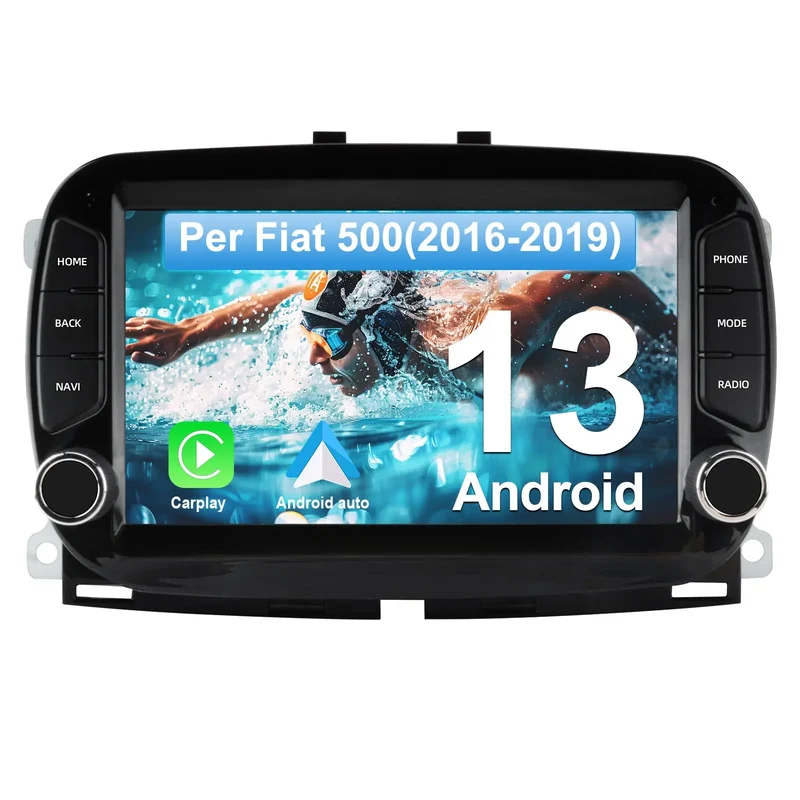 AWESAFE Autoradio Android 13 2+64GB con Schermo Touchscreen HD 7 Pollici - Per Fiat 500 2016-2019 - GPS/Bluetooth/WiFi con CarPlay e Android Auto