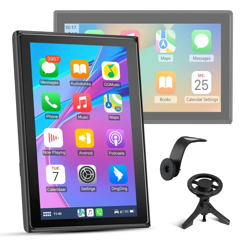 AWSAFE 9" coche inalámbrico Carplay y Android Auto, Soporte Pantalla Horizontal y Vertical, Navegación en Directo, Control por Voz, Mirror Link,7-32V Compatible con varios modelos de vehiculos