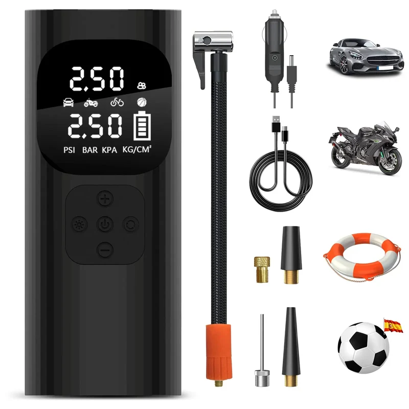 AWESAFE 10000 Mah Inflador de Neumáticos Compresor de Aire Portátil con Pantalla Digital LED para Coches Bicicletas Motos y Balones Anillo de natación