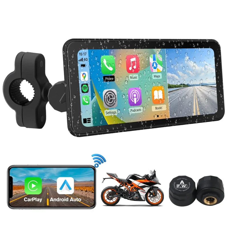 AWESAFE Motocicleta de 6,25 Pulgadas CarPlay, navegador GPS, portátil inalámbrico CarPlay y Android Auto, IPx8 Impermeable antirrobo, Soporte para Siri/Google Assistant.