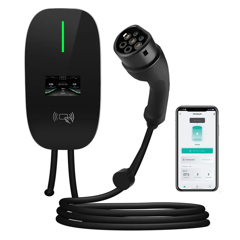AWESAFE 11kW Typ 2 Ladegerät EU fur die meiste Automodelle – Regelbar (8-10-16A), 6M Kabel, Display, RFID, Bluetooth/WiFi-Steuerung – mit Ladeanzeige, Dreiphasig