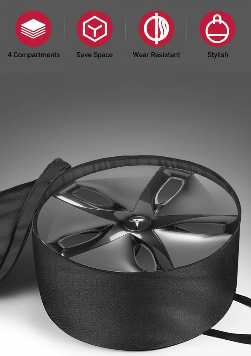 Housse de rangement pour enjoliveurs de jantes 18" ou 19", compatible avec Tesla Model 3, Model Y, Highland et Genévrier