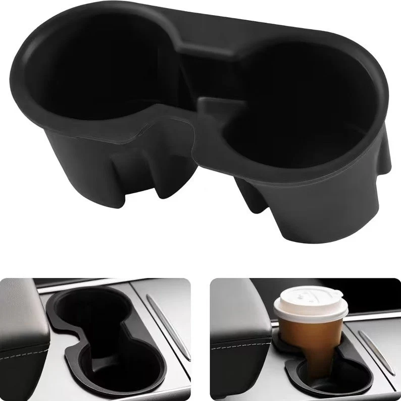 Tesla Model 3 / Y Inserts de porte-gobelets de console centrale en plastique souple noir