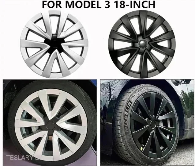 Tesla Model 3 enjoliveurs sport argentés et noirs de 18 pouces
