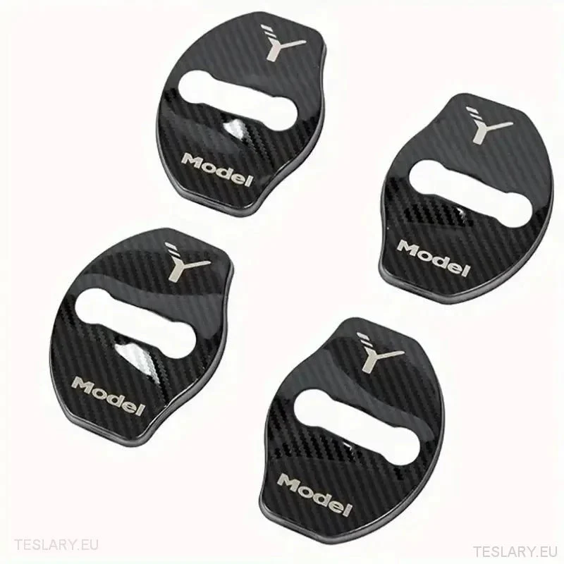 Tesla Model 3 / Y / X Couvercle de protection de serrure de porte en acier inoxydable avec logo (paquet de 4)