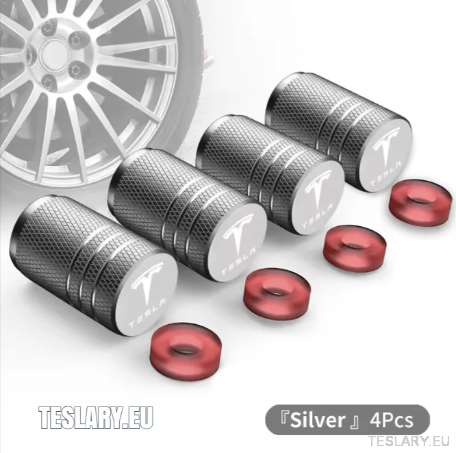 Bouchons de valve de pneu en aluminium Tesla avec logo en noir, argent, rouge ou bleu