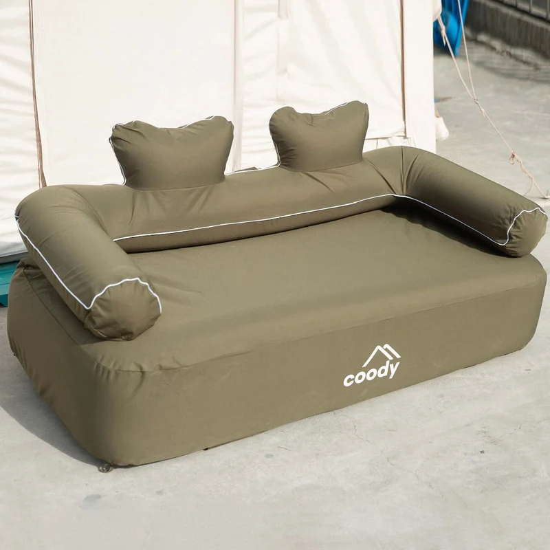 Coody Air Sofa Khaki - Inflatable Camping Couch with Built-In Pump
