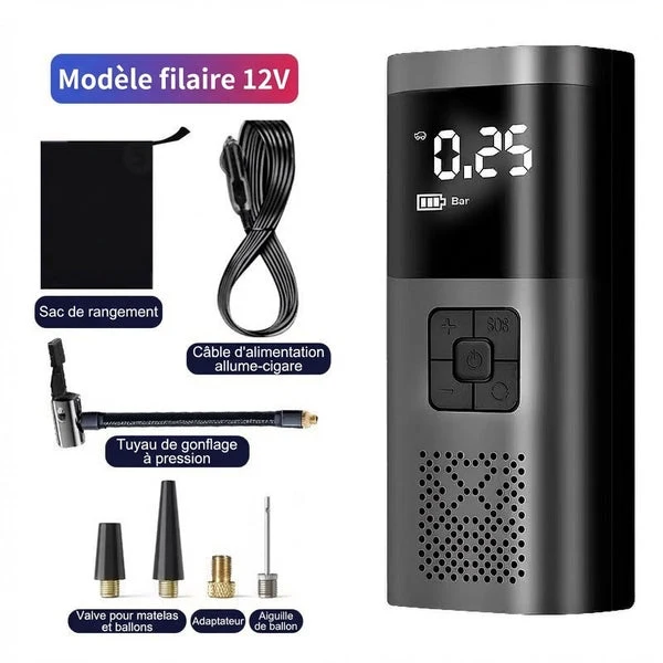 Pompe à Pneus Portable — Gonfleur 12V / Sans Fil