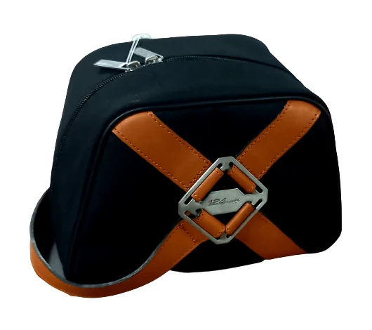 Toiletry Bag, Black with Tan Piping - 124