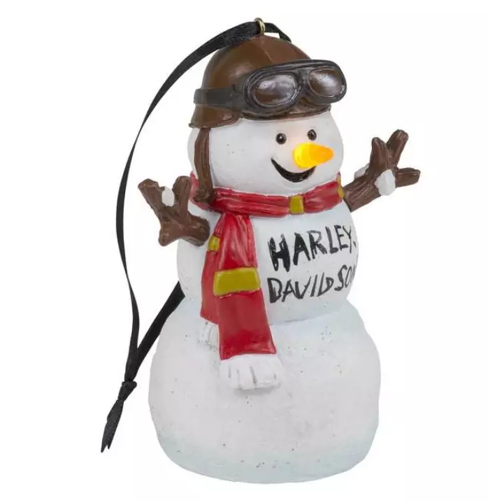 Share Harley Davidson Custom Sculpted Biker Snowman LED Ornament - White