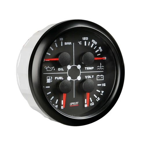 Pilot Black Analogue Gauge Series, Manometro 4 in 1 - 3 3/8 (85 mm)