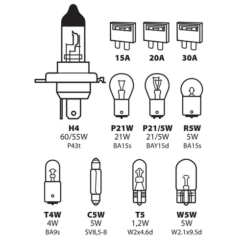 Lampa Kit lampade di ricambio 11 pz, alogena H4 - 12V 58153