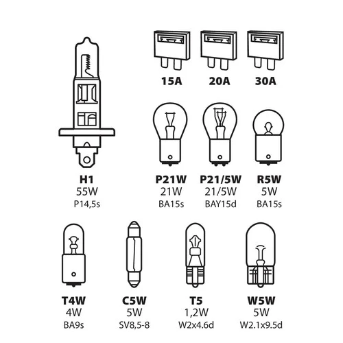 Lampa Kit lampade di ricambio 11 pz, alogena H1 - 12V 58155