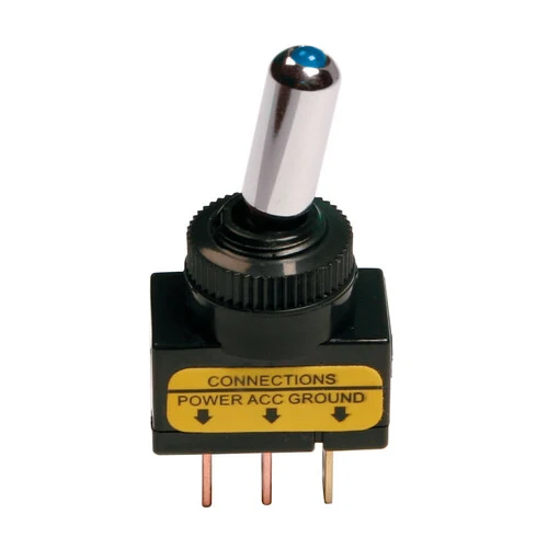Interruttore a leva tipo Racing, in alluminio con spia a Led 12/24V Blu 20A 45561